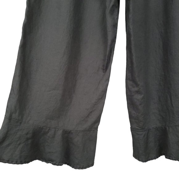 JUNONIA Women's Pants Size 1X Gray Linen Pull On Wide Leg Pockets Ruffle Hem - Picture 9 of 11
